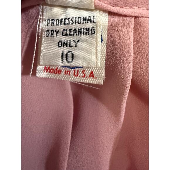 Rose Pink Vtg 80s High Neck Bow Pleated Skirt Set Sz 8 10 Secretary Golden Girls - Picture 10 of 14